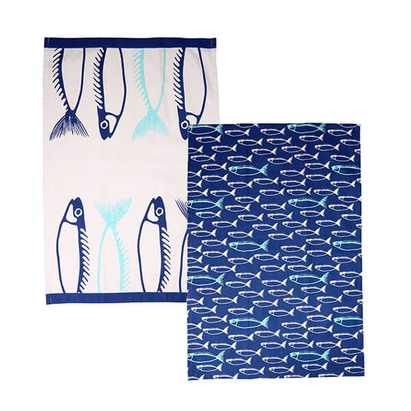 Dexam Fish Set Of 2 Tea Towels Marine Blue