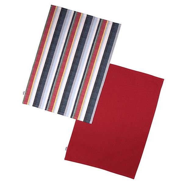 Dexam Recycled Cotton Striped Set of 2 Tea Towels Red