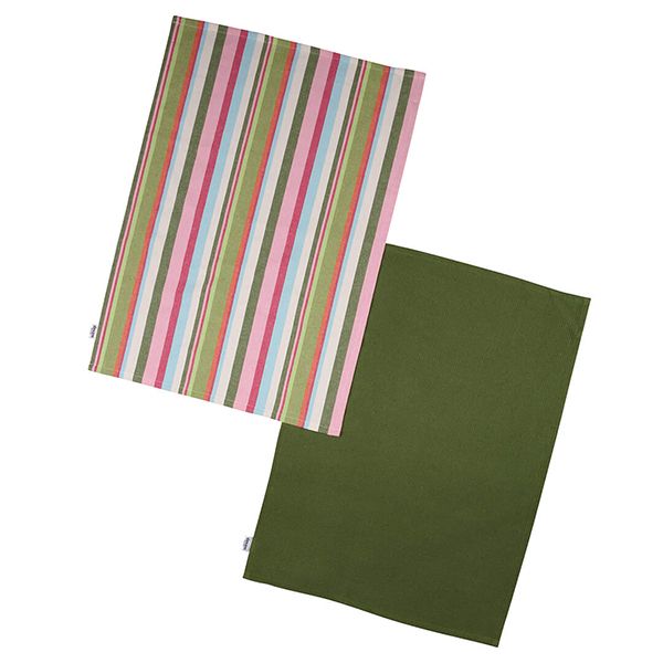 Dexam Recycled Cotton Striped Set of 2 Tea Towels Green