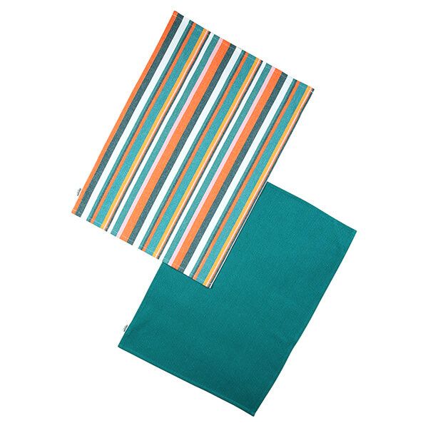 Dexam Recycled Cotton Striped Set of 2 Tea Towels Teal