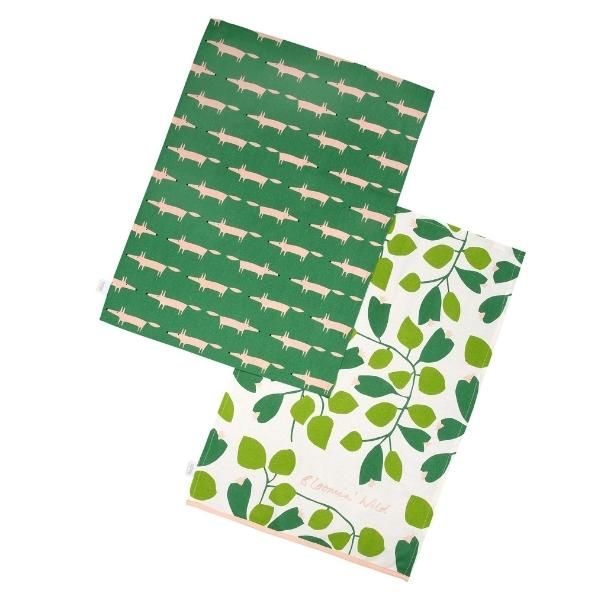Scion Living Mr Fox Set of 2 Tea Towels Mint Leaf