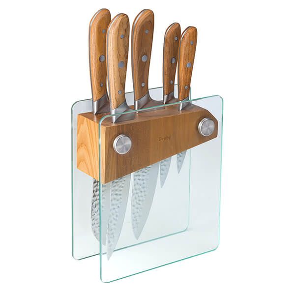 Denby Ash Wood Glass 5 Piece Knife Block Set