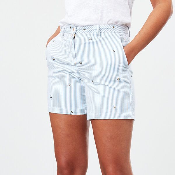 Joules Blue Bee Stripe Mid Length Chino Shorts
