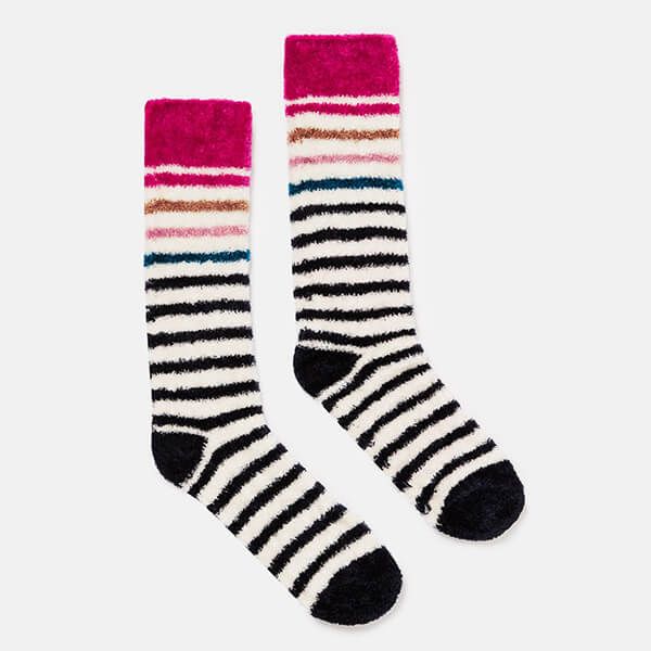Joules Cream Multi Stripe Chenille Fluffy Socks Size 4-7