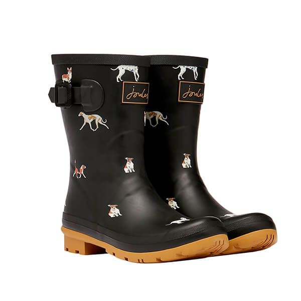 Joules Black Dog Molly Mid Height Dog Printed Wellies