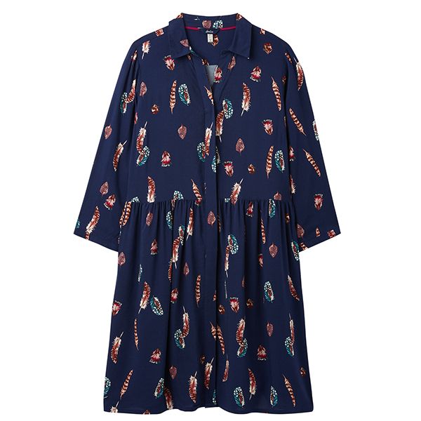Joules Navy Feather Karis Concealed Placket Shirt Dress