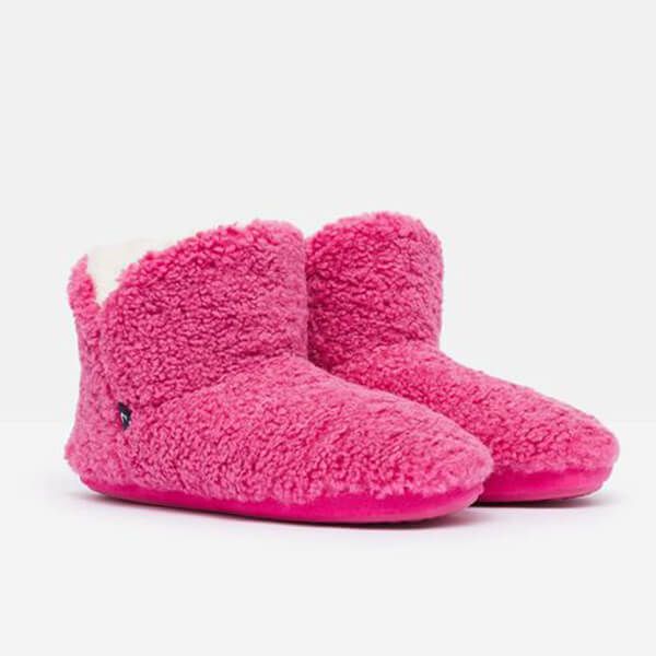 Joules Pink Cabin Luxe Faux Fur Lined Slipper with Rubber Sole
