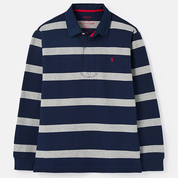 Joules Grey Navy Stripe Onside Rugby Shirt