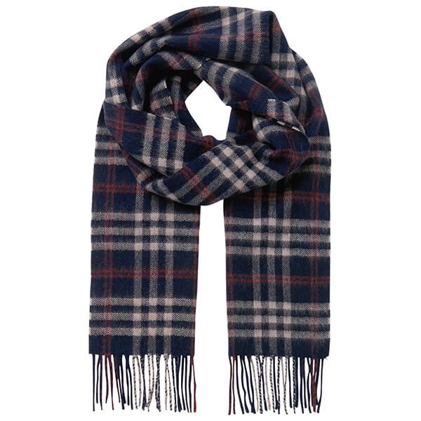 Joules Navy Cream Check Tytherton Wool Checked Scarf
