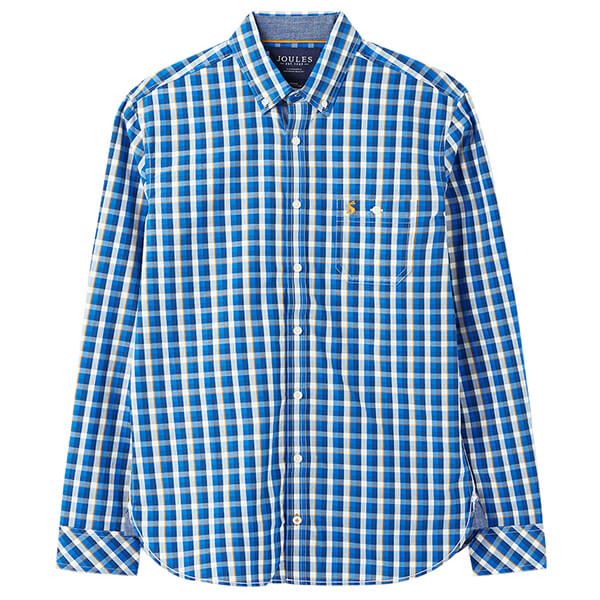 Joules Blue Yellow Check Abbott Long Sleeve Classic Fit Peached Poplin Shirt