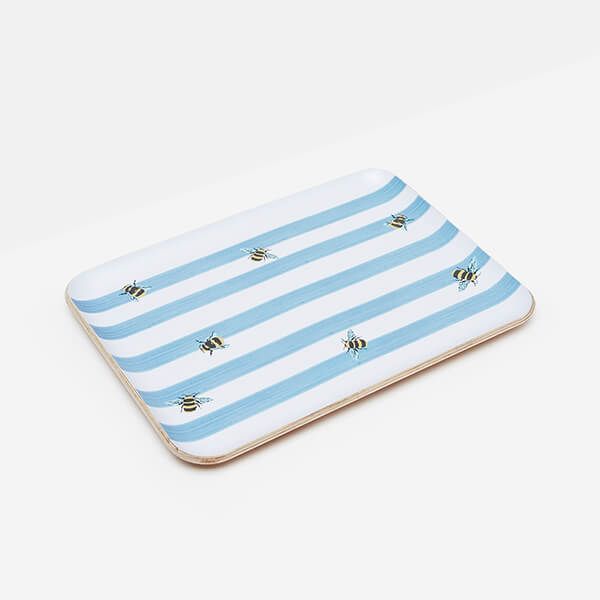Joules Bee Stripe Small Tray Willow Wood 27cm x 20cm