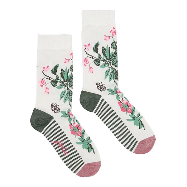 Joules Cream Floral Excellent Everyday Single Eco Vero Socks Size 4-8