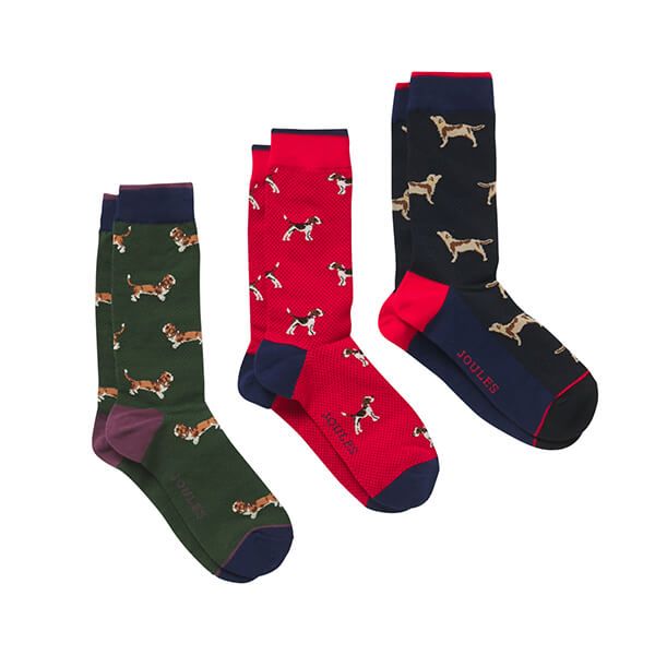 Joules Striking Socks 3 Pack Text Dog Size 7-12