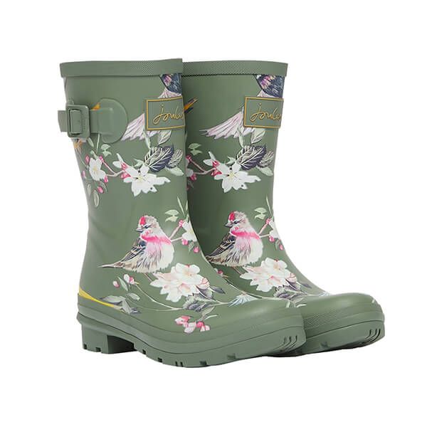 Joules Khaki Bird Molly Mid Height Printed Wellies