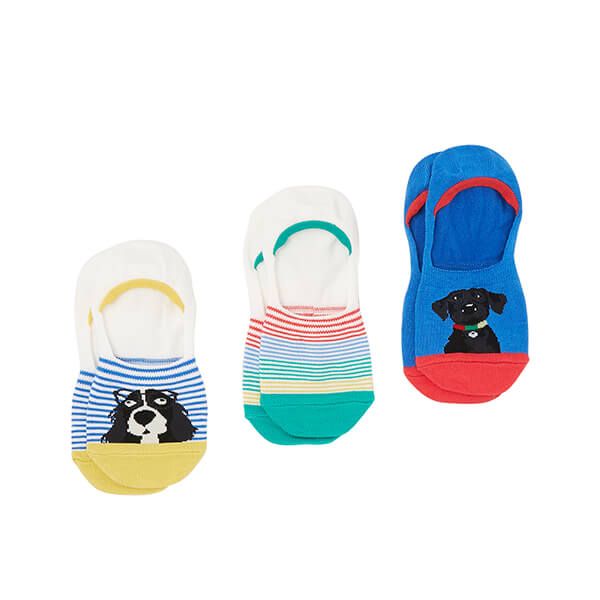 Joules Blue Dog 3 Pack Invisible Socks Size 4-8