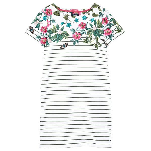 Joules Cream Botanical Riviera Printed Jersey Short Sleeve Dress