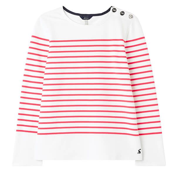 Joules Engineered Pink Stripe Seacombe Button Shoulder Breton Top