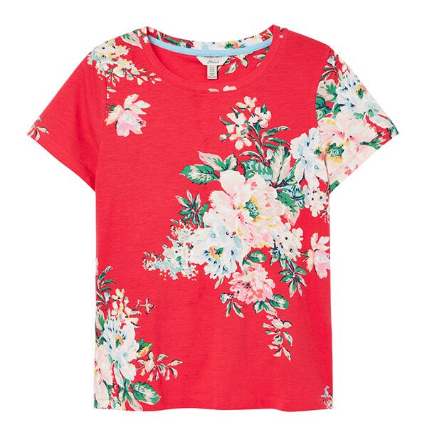 Joules Pink Floral Carley Print Classic Crew T-Shirt