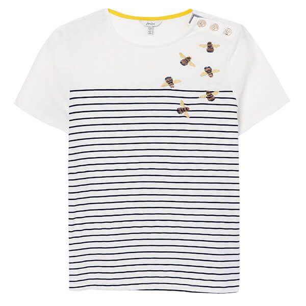 Joules Cream Bee Harbour Embroidered Button Shoulder Top