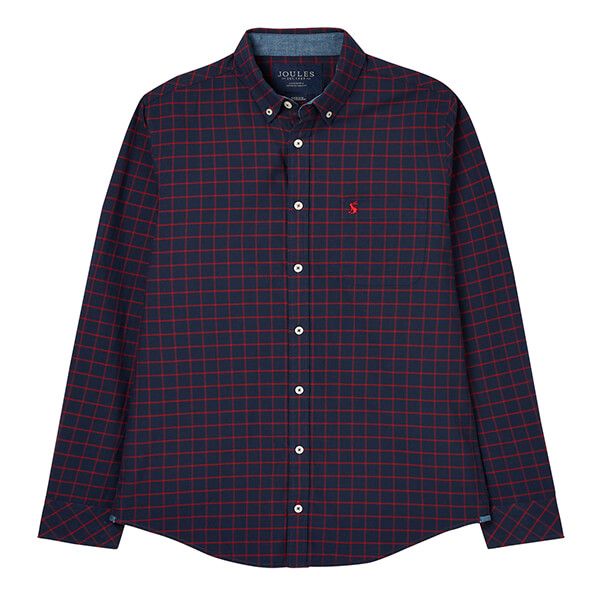 Joules Navy Red Check Welford Long Sleeve Classic Fit Check Shirt