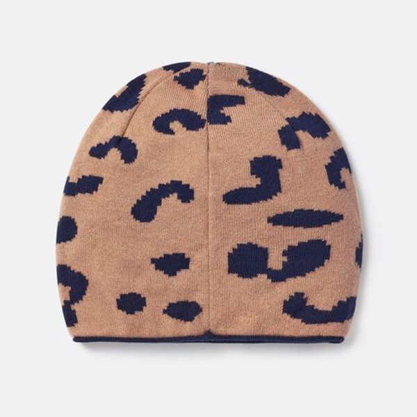 Joules Camel Marl Spotwell Leopard Beanie Hat