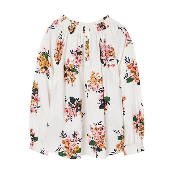 Joules Cream Floral Talia Smocked Neck Pop Over