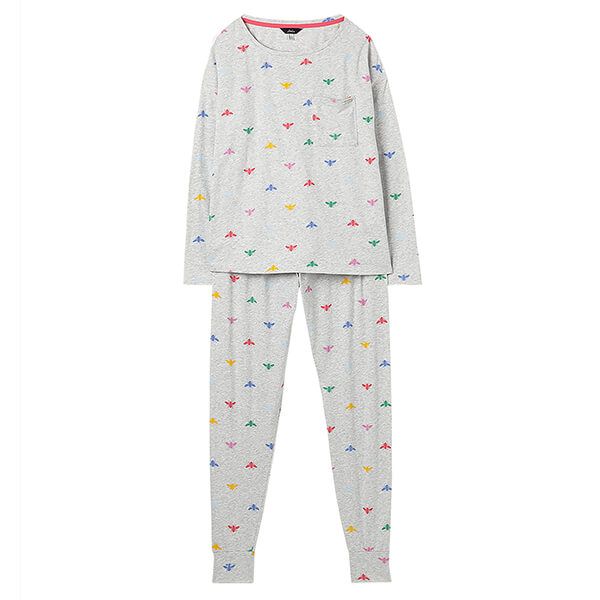 Joules Grey Multi Bee Dreamley Long Sleeve Jersey Pyjama Set