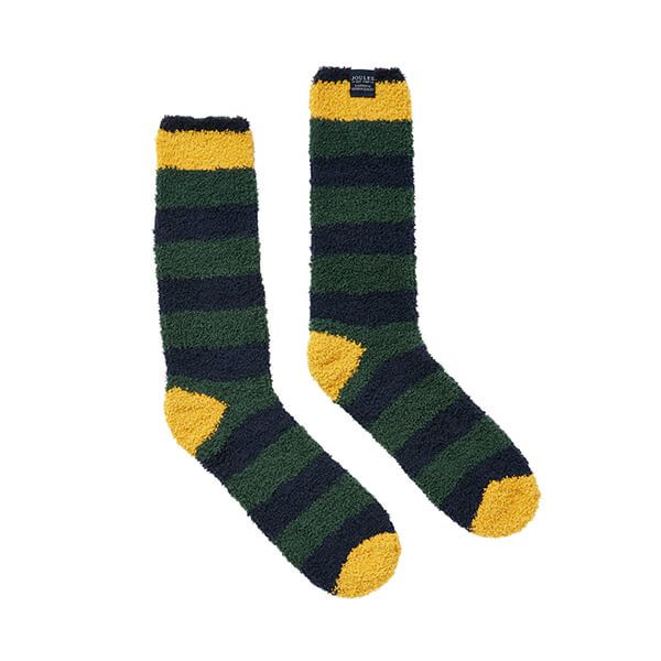 Joules Mens Green Blue Stripe Fluffy Socks Size 7-12