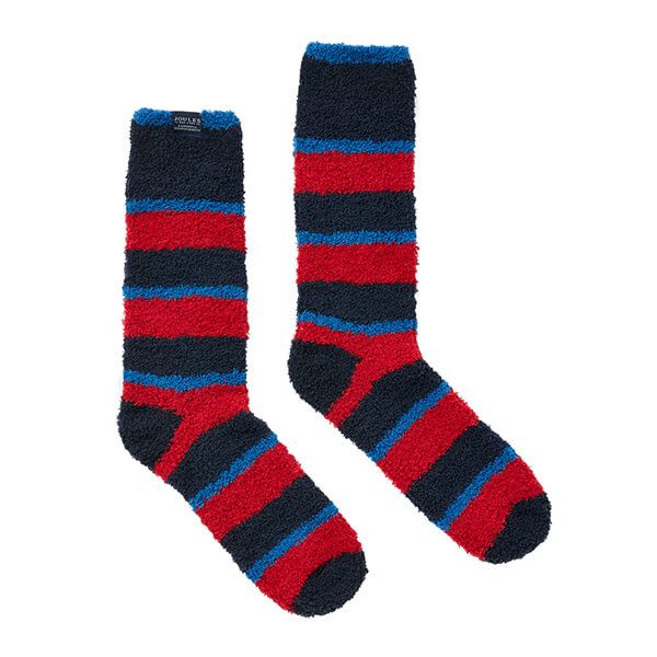 Joules Mens Red Blue Stripe Fluffy Socks Size 7-12 