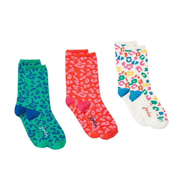 Joules Cream Leopard Pack of 3 Eco Vero Socks Size 4-8