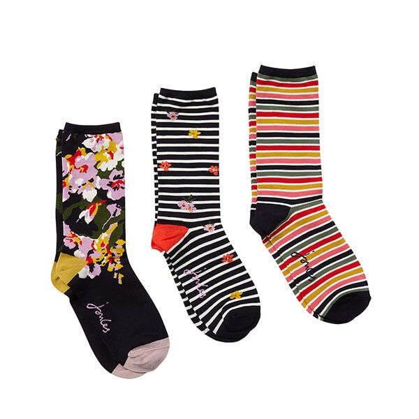 Joules French Navy Floral 3 Pack Eco Vero Socks Size 4-8