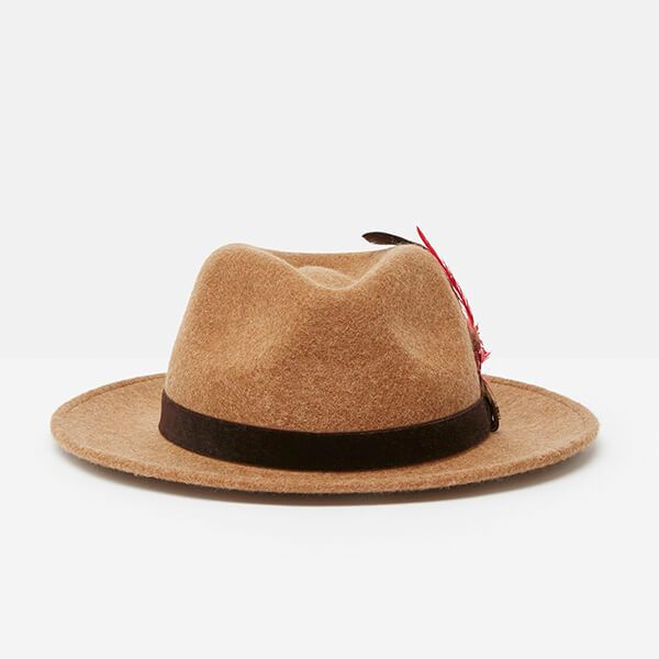 Joules Sand Fedora Hat with Ribbon Detailing