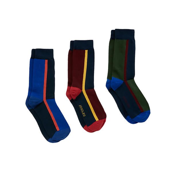 Joules Navy Colour Block Striking Socks 3 Pack Cotton Socks Size 7-12