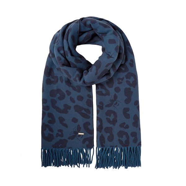 Joules Navy Bee Leopard Elissa Jacquard Warm Handle Scarf