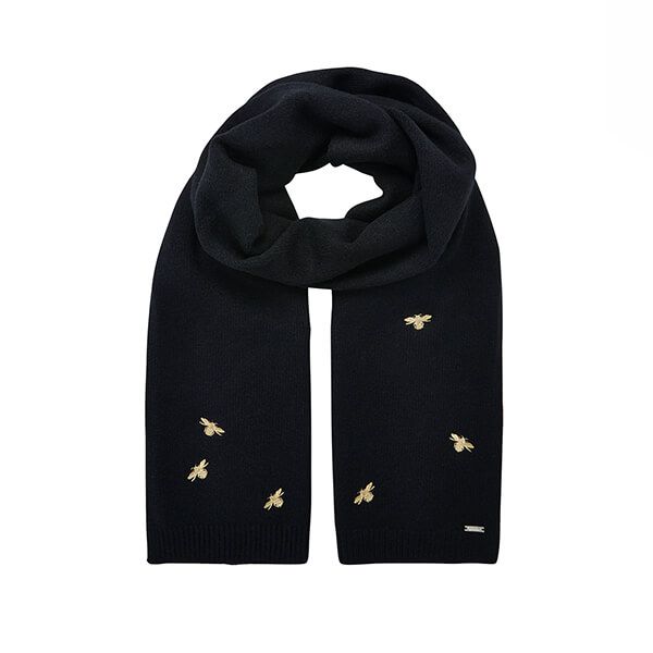 Joules Black Stafford Knitted Scarf with Embellishment
