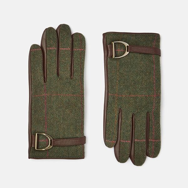 Joules Green Tweed Allerdale Tweed and Leather Gloves