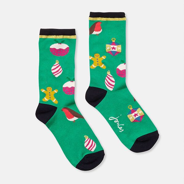 Joules Green Xmas Gift Eco Vero Socks 4-8