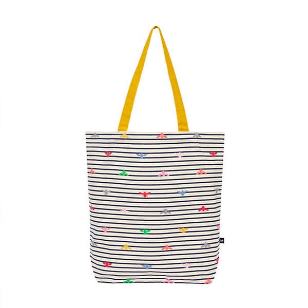 Joules Creme Stripe Bee Lulu Shopper Printed Tote Bag