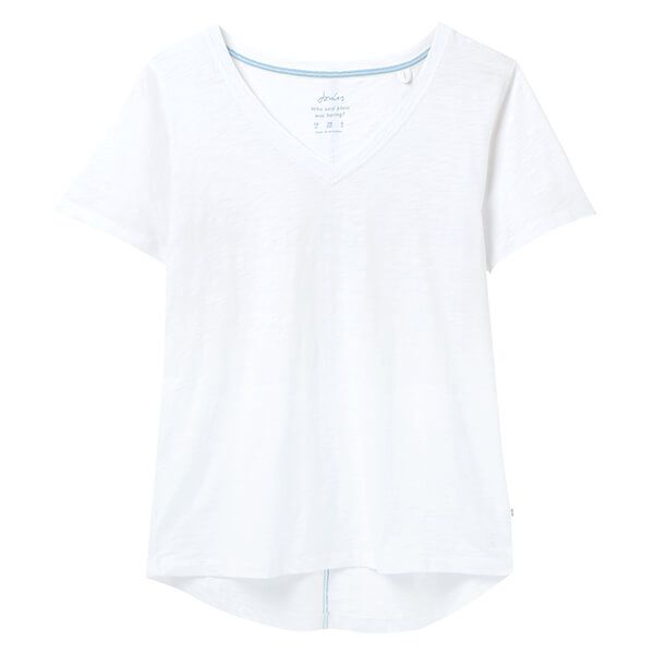 Joules Bright White Celina Solid V Neck T-Shirt