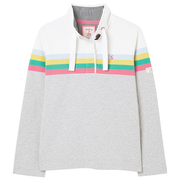 Joules Grey Marl Stripe Saunton Funnel Neck Sweatshirt