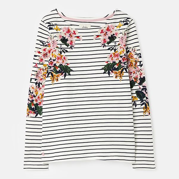 Joules Floral Cream Navy Stripe Harbour Long Sleeve Jersey Top
