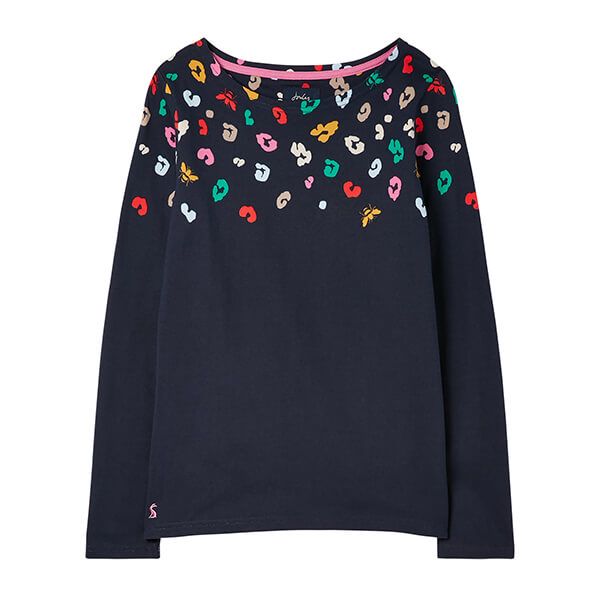 Joules Navy Multi Leopard Harbour Print Long Sleeve Jersey Top