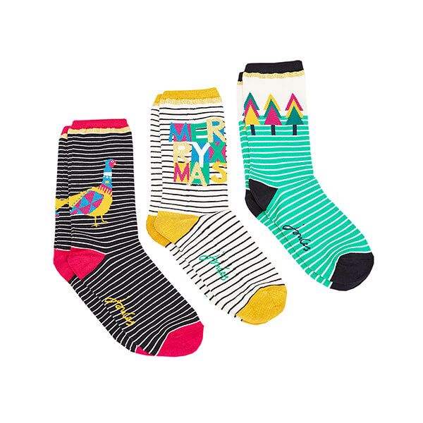 Joules Merry Xmas Pack of 3 Eco Vero Socks 4-8