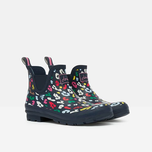 Joules Navy Bee Leopard Wellibob Short Height Printed Welly