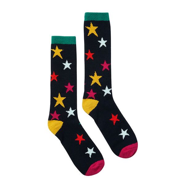 Joules Navy Mutli Star Fluffy Sock 4-8