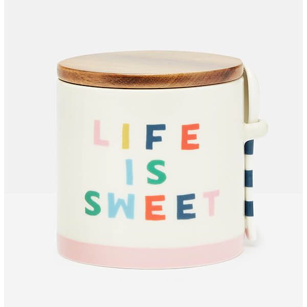 Joules Brightside Life Is Sweet Sugar Bowl With Spoon
