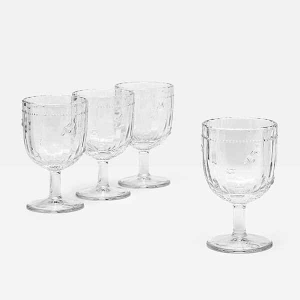Joules Country Cottage Pressed Glass Bee Wine Glass Set Of 4