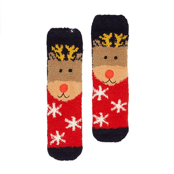 Joules Kids Reindeer Festive Fluffy Socks