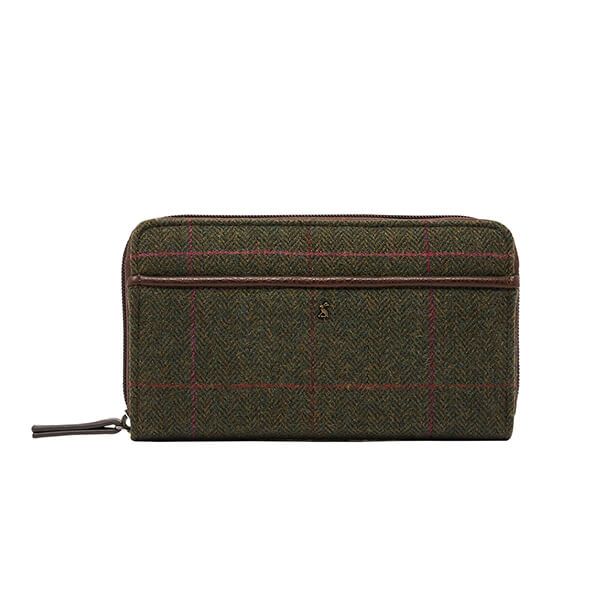 Joules Green Tweed Adeline Leather And Tweed Purse