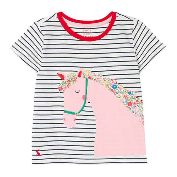 Joules Kids Astra Horse Mane Short Sleeve Applique Artwork T-Shirt